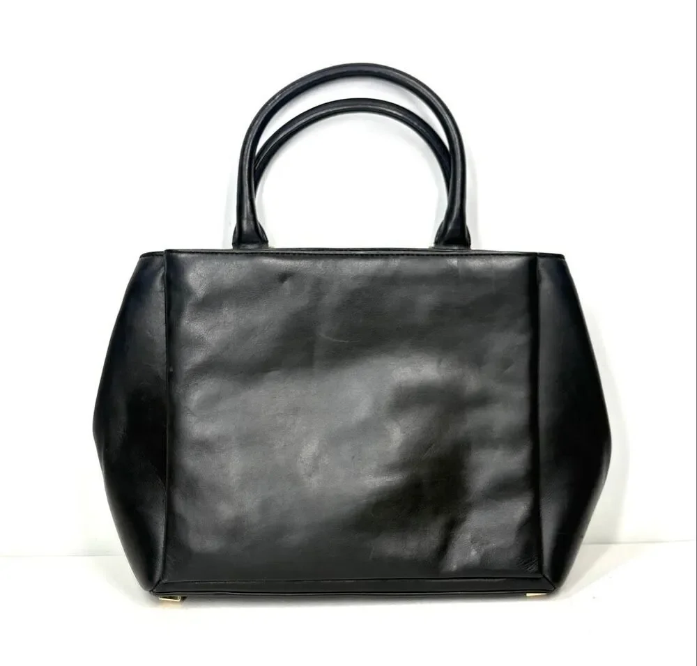 Michael Kors Karlie Black Leather Satchel Gold Hardware Handbag 30S5GCDS3L.